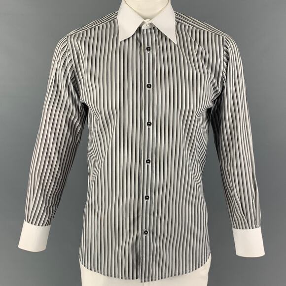 GUCCI Size L White Black Stripe Long Sleeve Shirt - Picture 1 of 6